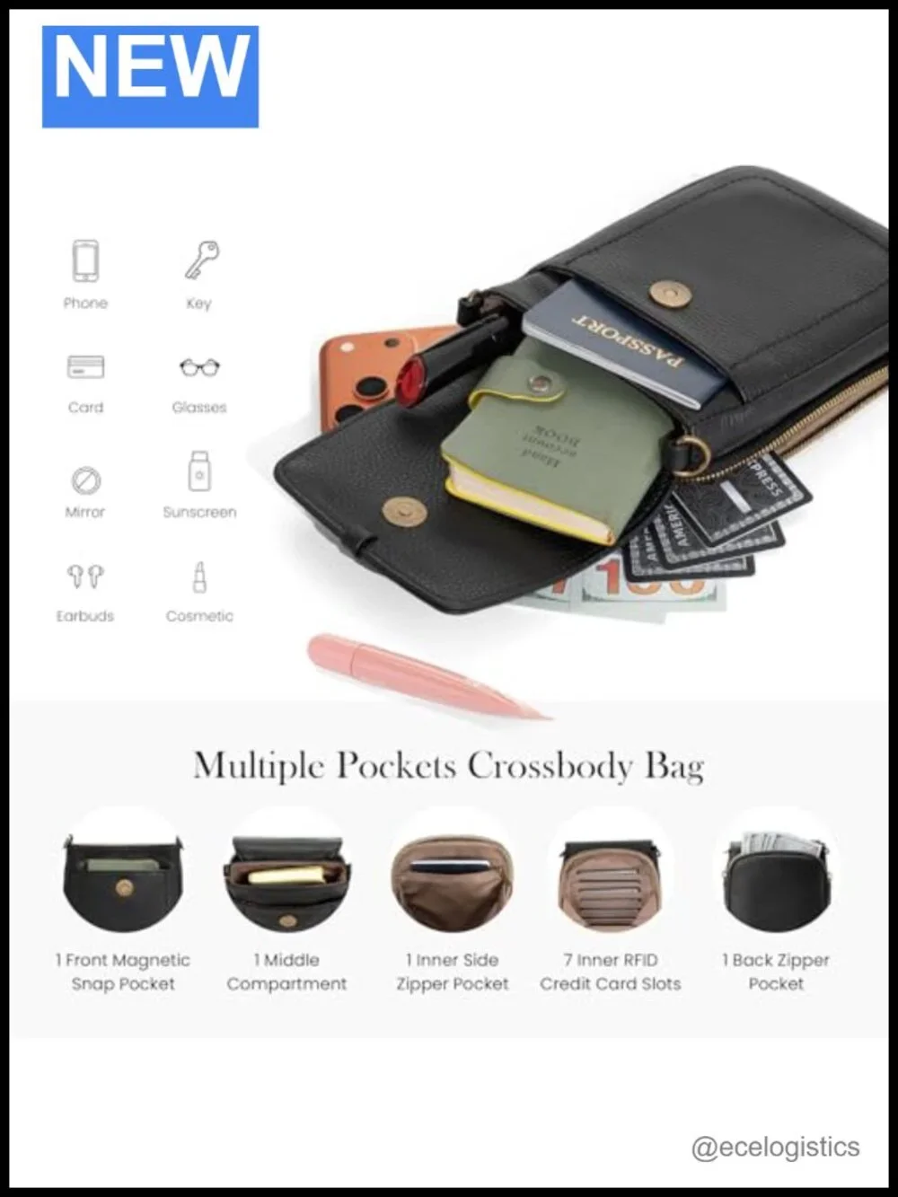 2-Piece Genuine Leather Crossbody Bag + Wristlet Clutch Set with RFID Protection